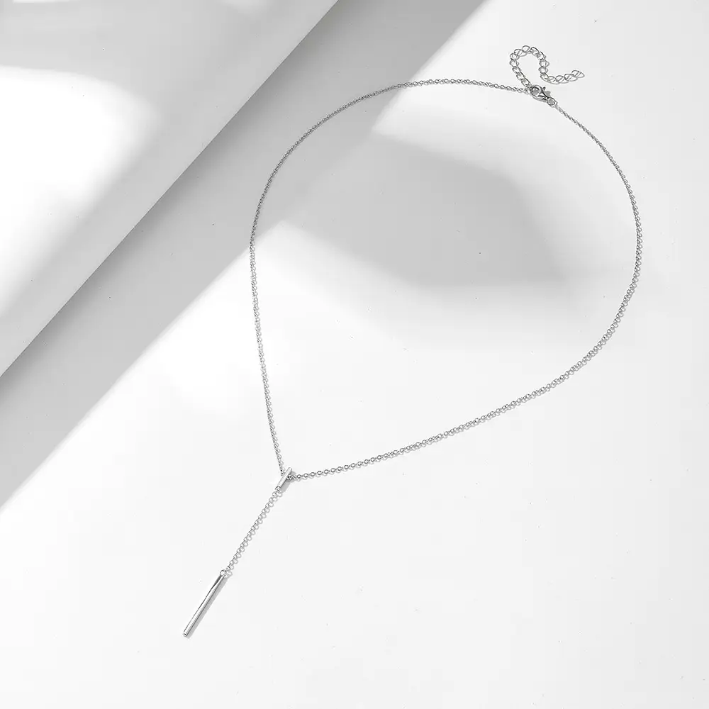 S925 Sterling Silver Personalized Simple Rectangular Bar Tassel Pendant Necklace