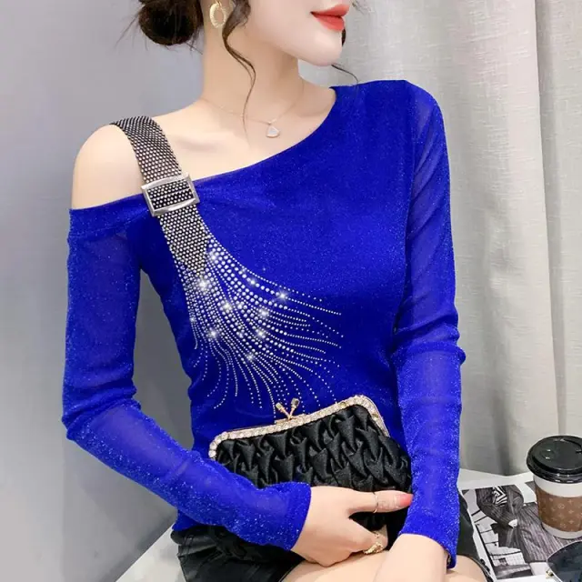 Klein Blue T shirt Women's Small Shirt Design Bottoming Off the shoulder Top Blue - Shop at LoveMi