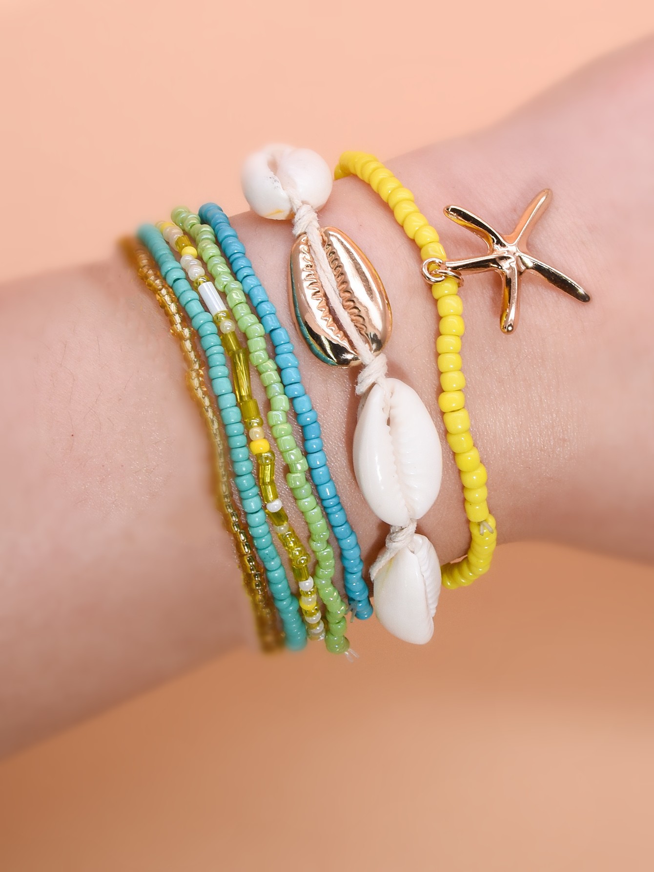 Summer Dopamine Starfish Bead Shell Carrying Strap Six-piece Set For Women