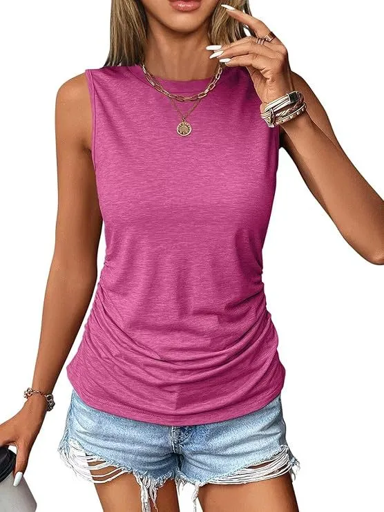 Womens Casual Solid Color Sleeveless Tank Top Rose - Shop at LoveMi