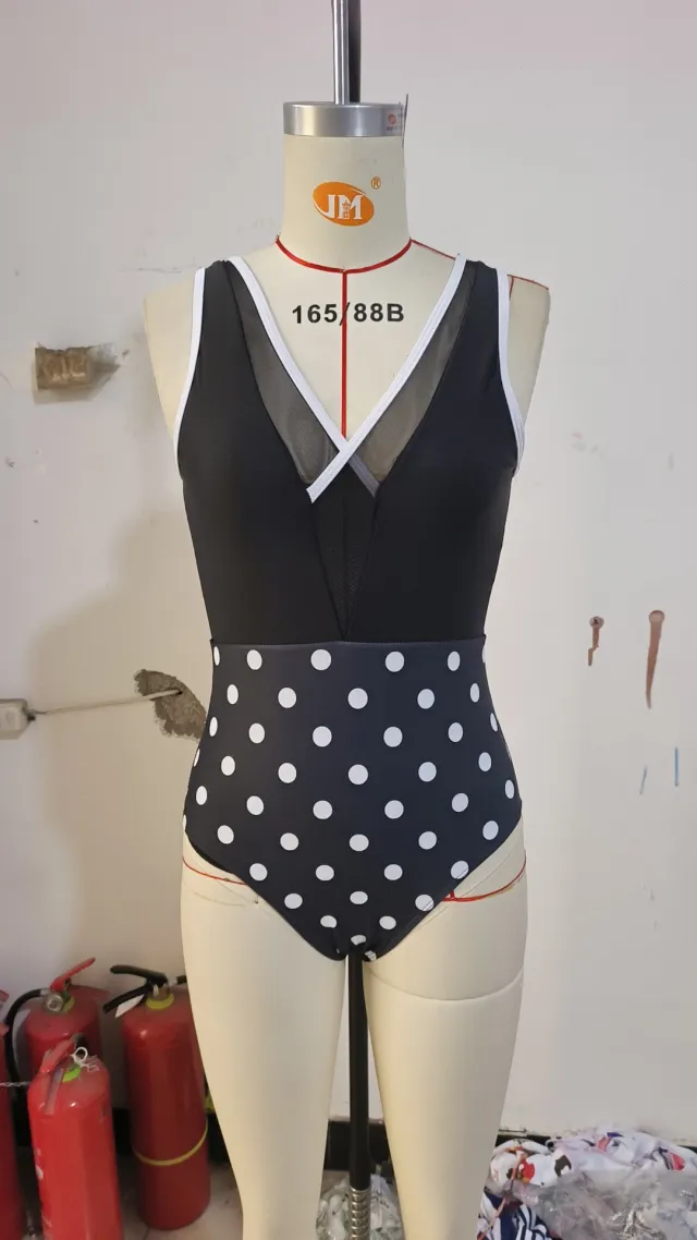 Bikini Mesh Stitching One piece Swimsuit For Women Polka Dot Xl - Shop at LoveMi