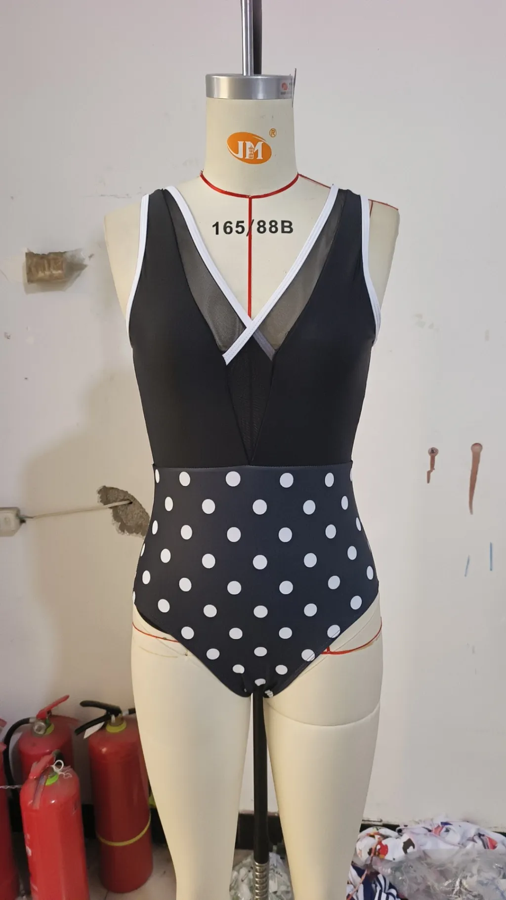 Bikini Mesh Stitching One-piece Swimsuit For Women - Polka Dot-Xl