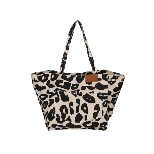 Popular Leopard Print Large Capacity Nylon Canvas Tote Dot Bag Black - Shop at LoveMi