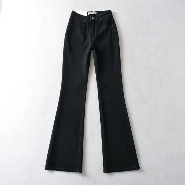 Women's Fashion High Waist Tight Elastic Slimming Love Micro Flared Jeans Black - Shop at LoveMi
