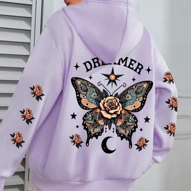 Letter Print Hoodie Casual Drawstring Purple - Shop at LoveMi
