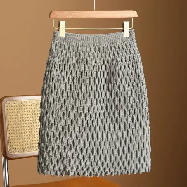 Elegant High Waisted Pleated Knit Skirt For Women Gray - Shop at LoveMi