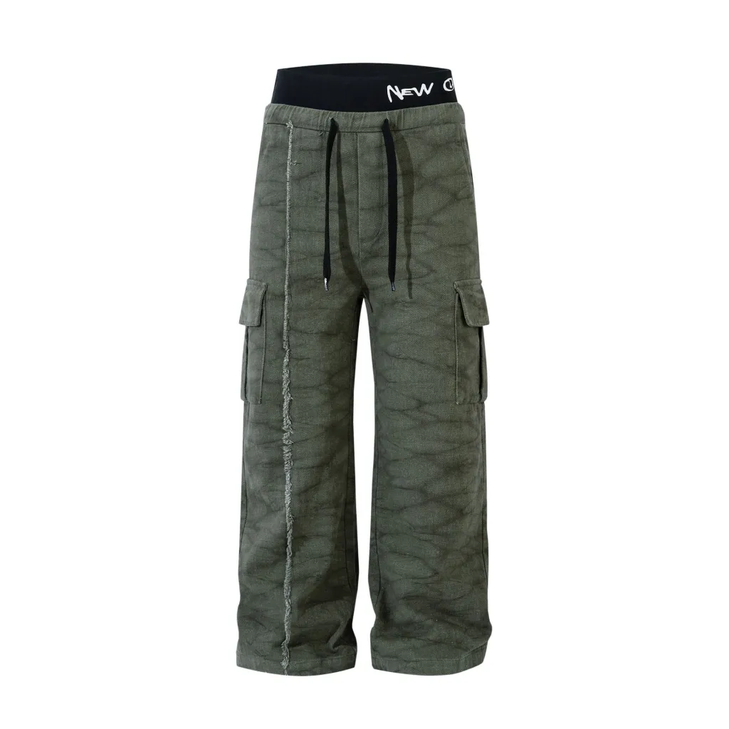 American High Street Washed Old Cargo Jeans Men And Women - Green