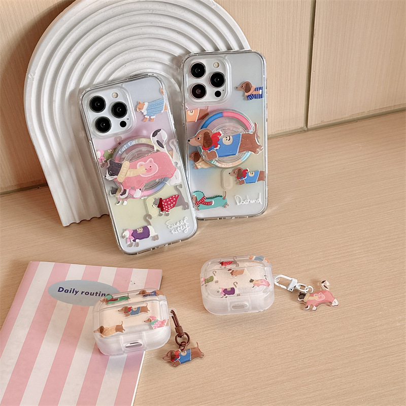Gradient Sausage Dog Bluetooth Wireless 123 Generation Earphone Sleeves Protective Case - Image 4