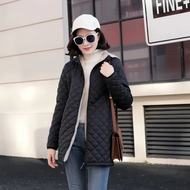 Plus size Fleece lined Padded Lambswool Puffer Jacket Black - Shop at LoveMi