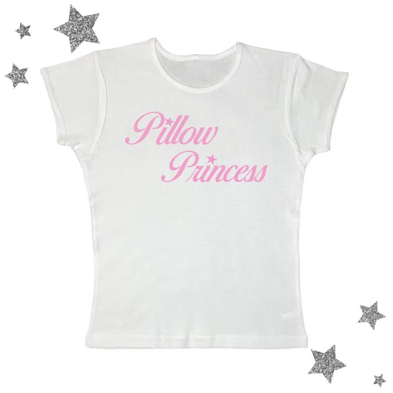 Punk Letter Print Cute Cropped Women's Short Sleeve - White