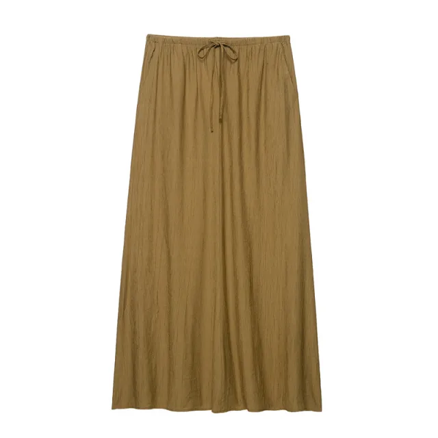 Wrinkle Effect Vest Top Midi Dress Olive Skirt - Shop at LoveMi