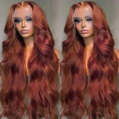Front Lace Wig Red Long Curly Hair Big Wave Fluffy Lace Cover In Stock Generation Hair - Brown Red - View 1