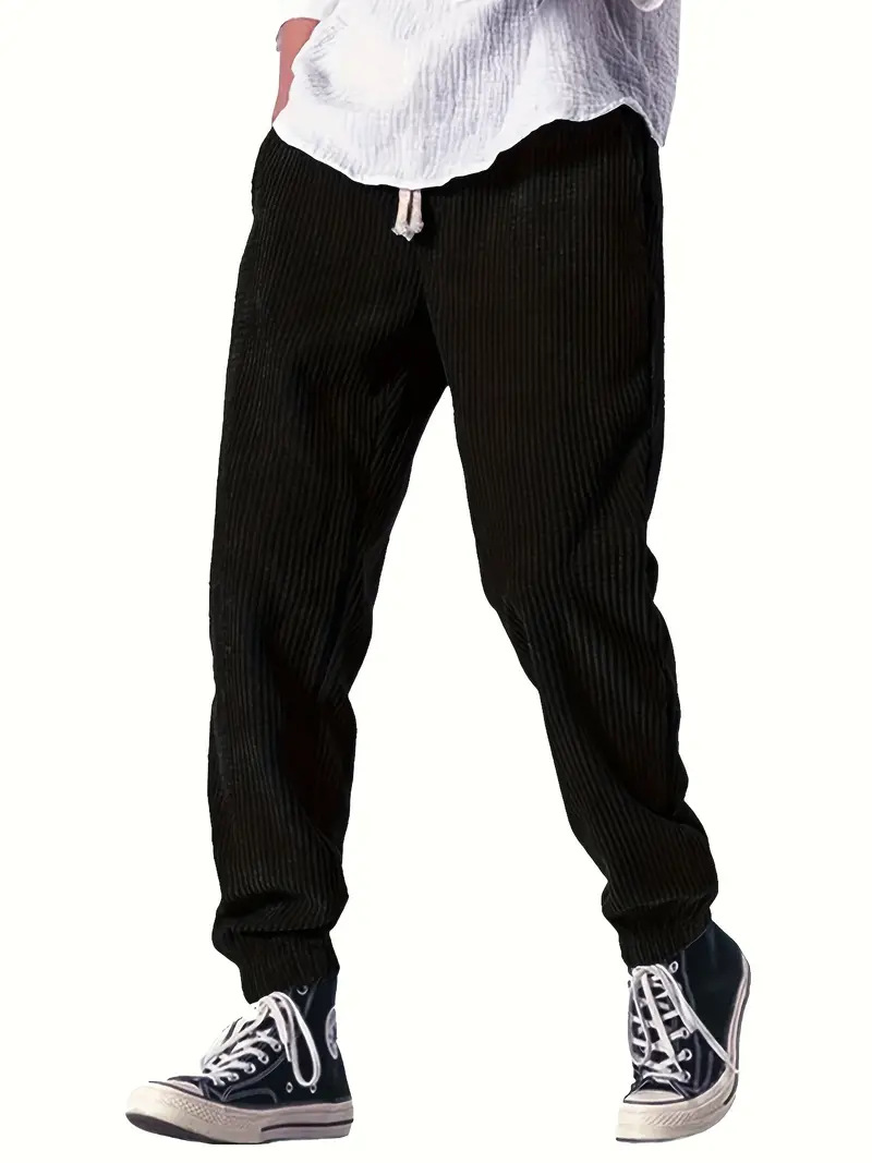 Mens Thickened Waffle-Weave Sporty Casual Pants For Fall Winter - Image 3