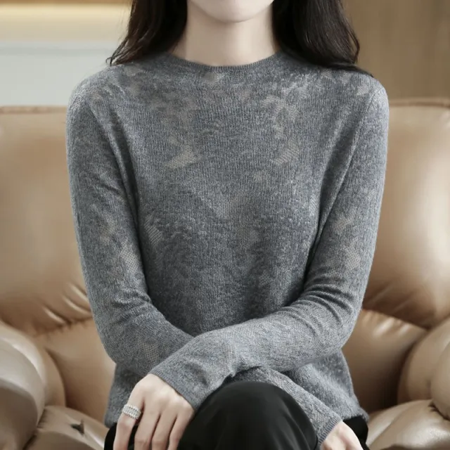 Women's Half Turtleneck Hollow Out Sweater Loose Pullover Fashionable Knitted Yellow Silk Gray - Shop at LoveMi