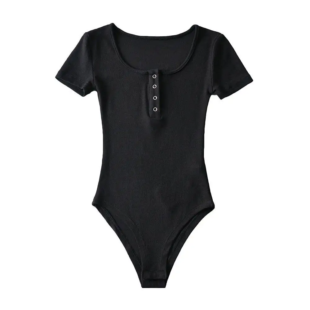 Short Sleeve Henley Bodysuit for Women