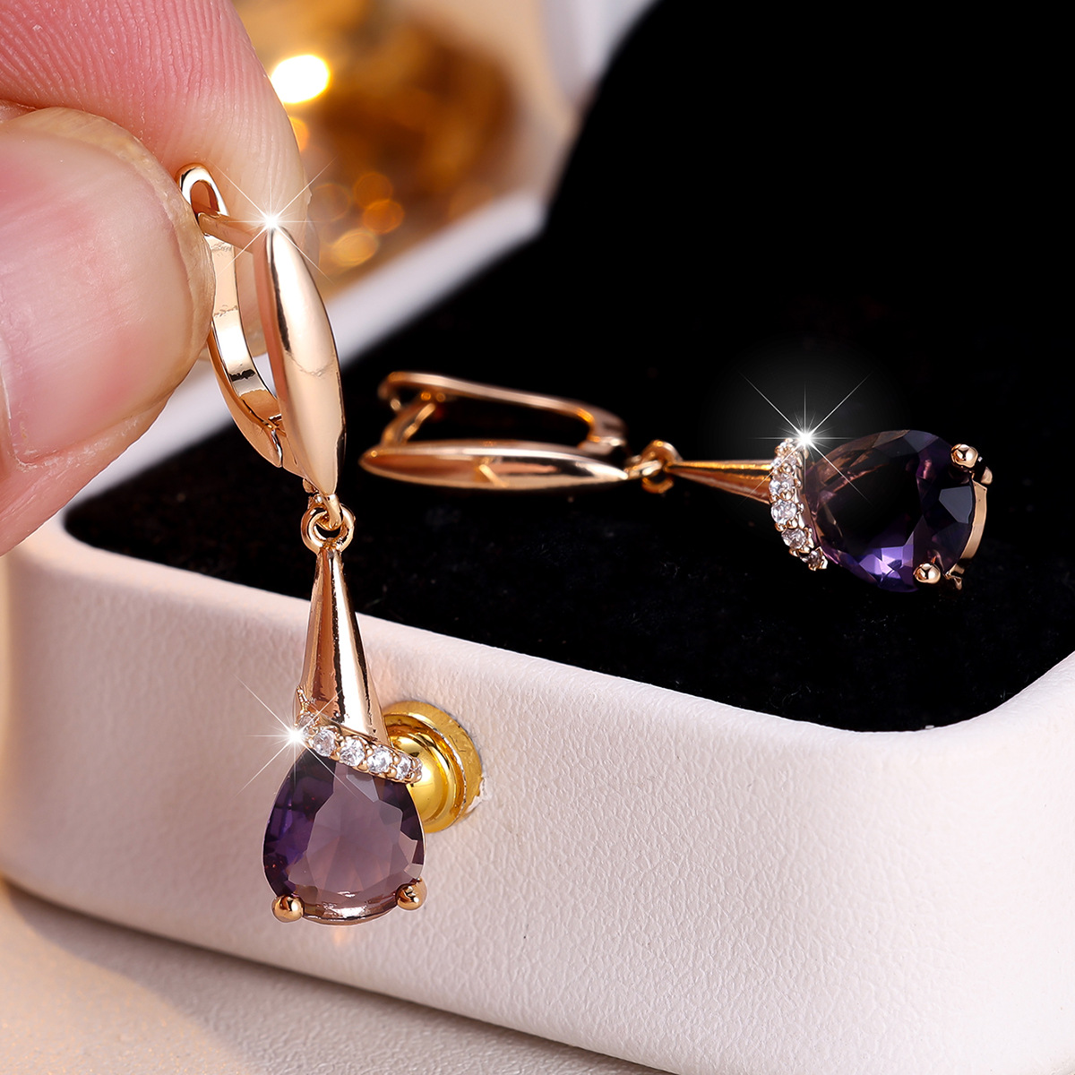 Violette Twisted Zircon Teardrop Earrings 2