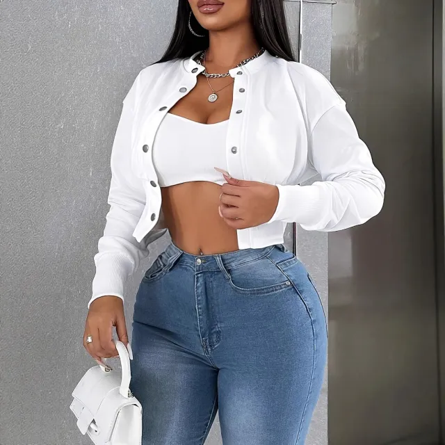 Women's Single breasted Daily Long Sleeve Casual Jacket White - Shop at LoveMi