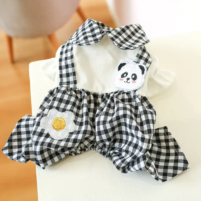 Plaid Dog Overalls with Panda and Egg Applique