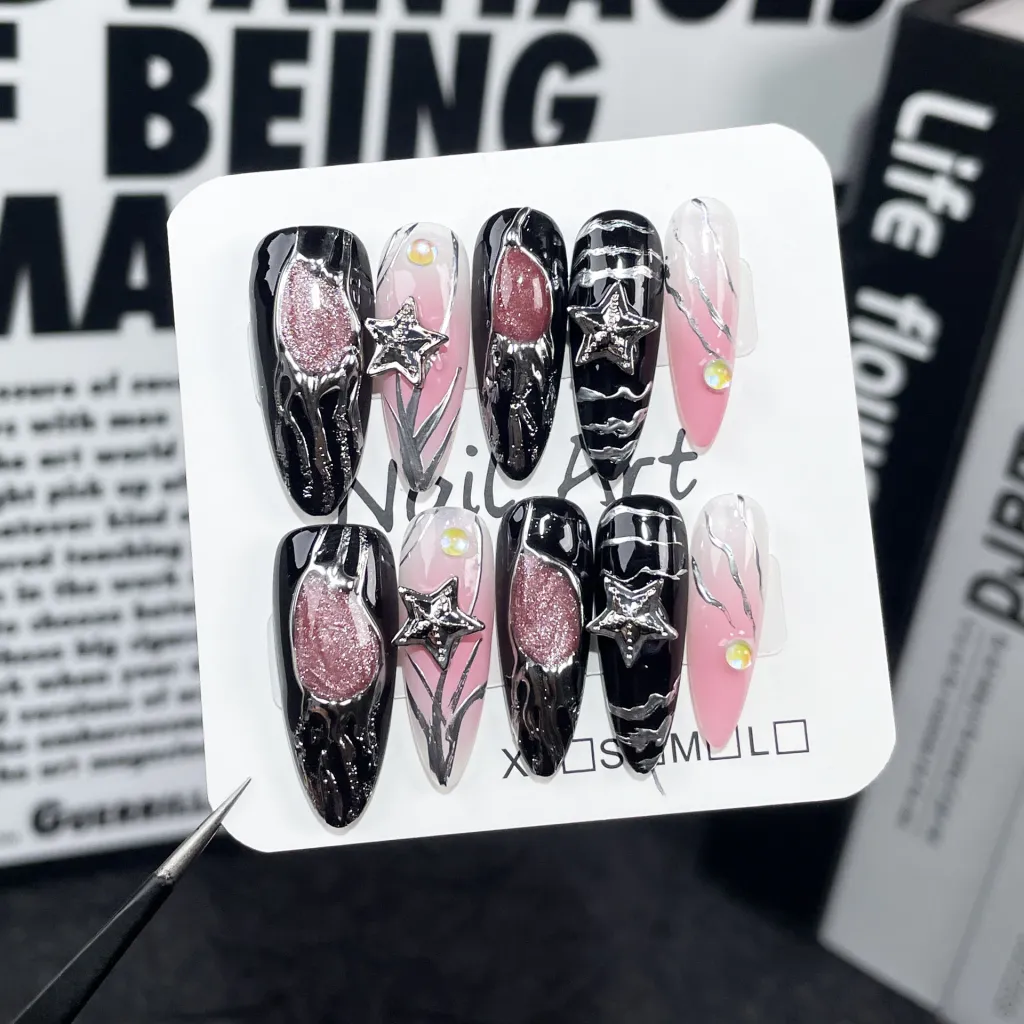 Hand-worn Nail Blush Mid-length Nail Stickers Flashing Personality Wearable Nail Sticker - Long Tip Ellipse