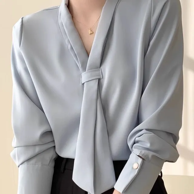 Women's Office Chiffon Commuting Elegant White Shirt Blue - Shop at LoveMi