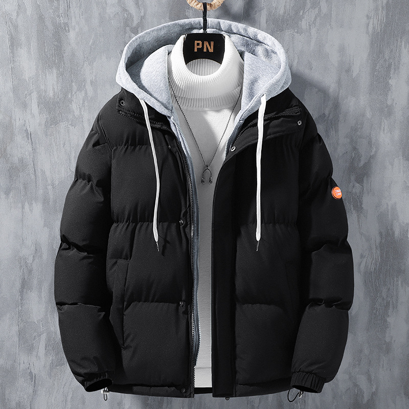 Fashion Hooded Jacket Men Winter Windproof Thickened Fake Two-piece ...