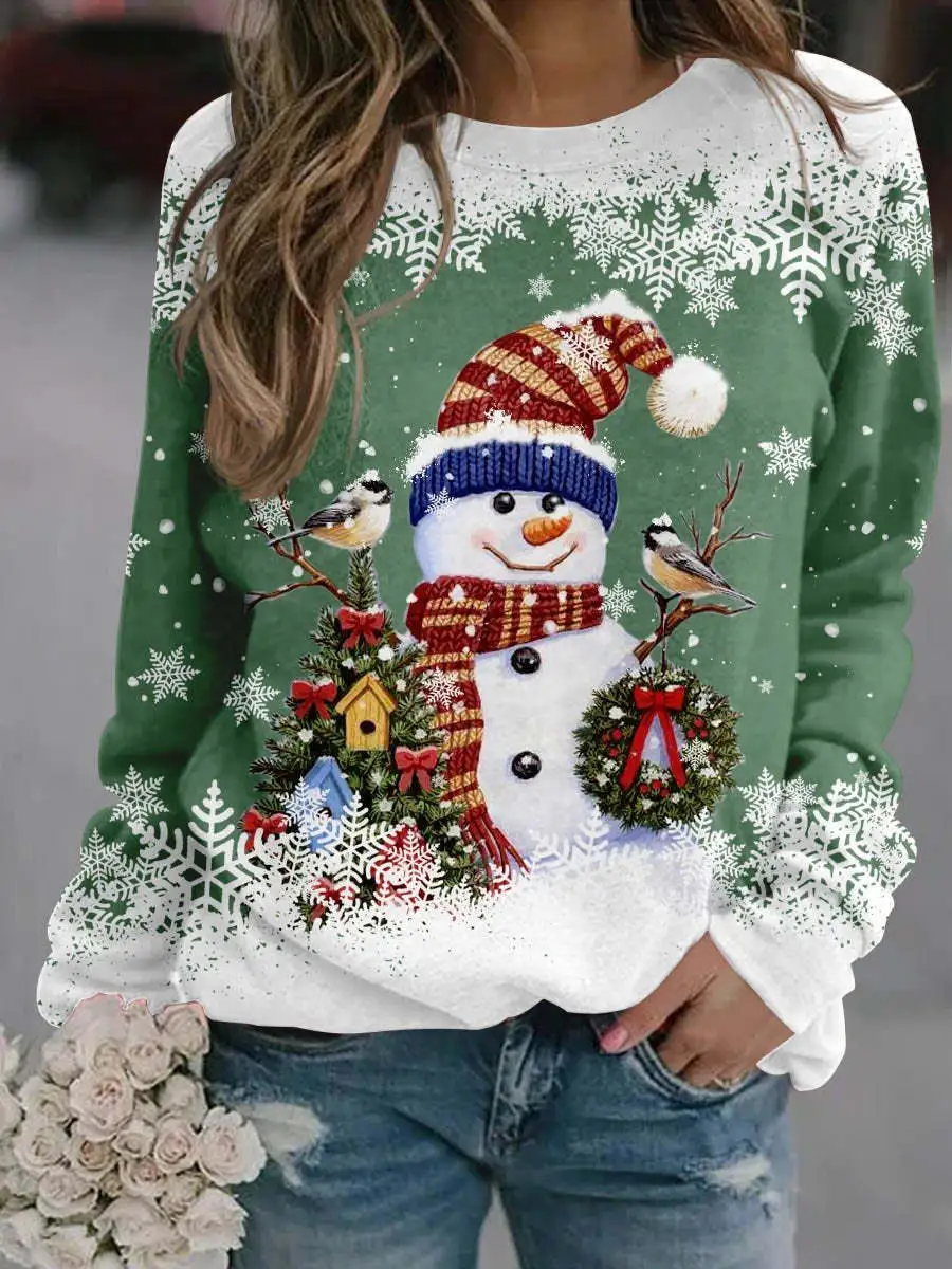 Women's Christmas Snowman Print Top - 5 Color-M