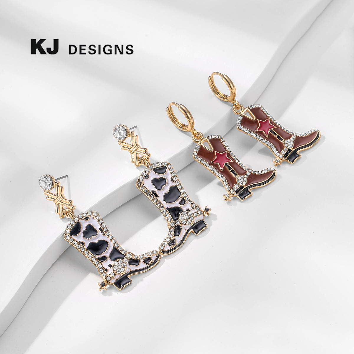 Enamel Earrings Female Cowboy Boot Classic Retro