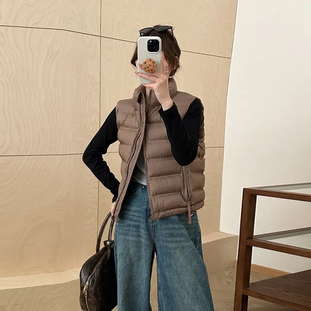 Autumn And Winter New Korean Style Stand Collar Short Cotton Waistcoat Brown - Shop at LoveMi