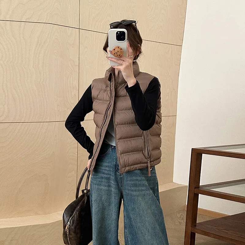 Autumn And Winter New Korean Style Stand Collar Short Cotton Waistcoat - Brown