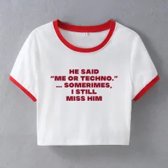 Hipster Letter Printing Slim Fit Short Short Sleeve T-shirt - Red - View 1