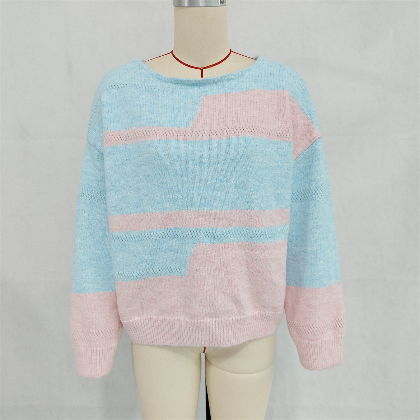 Simple Commute Irregular Contrast Color Round Neck Long Sleeve Sweater