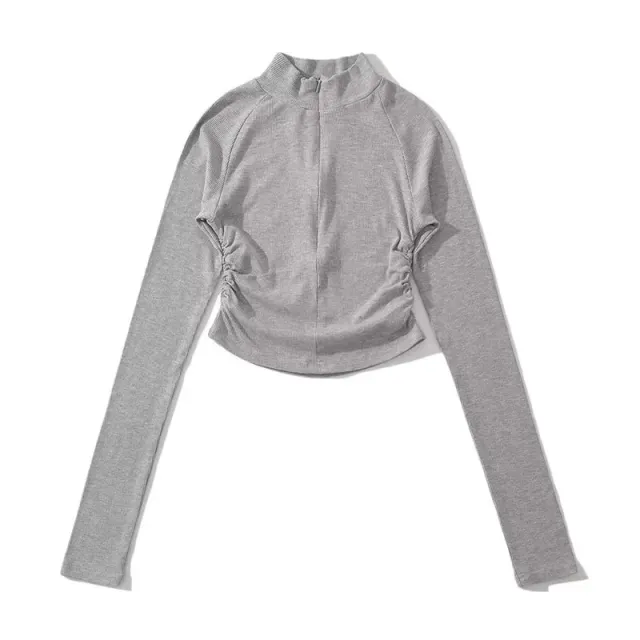 Half Turtleneck Design Bottoming Shirt Long Sleeve Top Light Gray - Shop at LoveMi