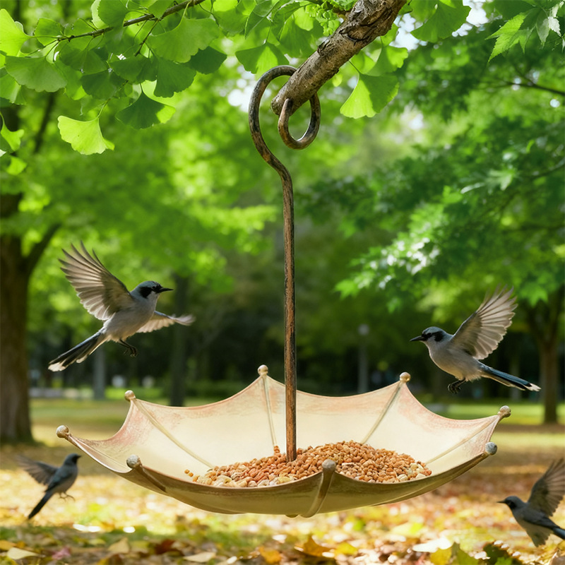 Retro-nostalgic Mini Copper-colored Umbrella-style Bird Feeder detail photo 5
