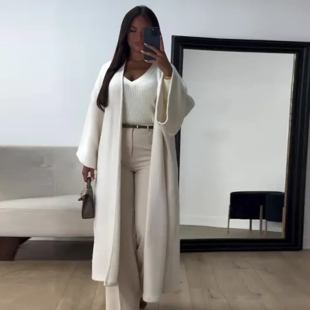 Autumn New Lazy Wind Loose Mid length Cardigan Coat White - Shop at LoveMi