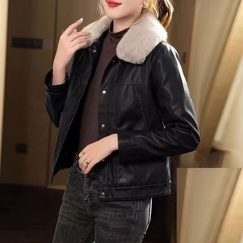 Women's Padded Short Coat with Faux Fur Collar