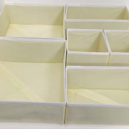 Solid Color Household Use Fabric Uncovered Desktop Storage Box Beige With White Edge - Shop at LoveMi