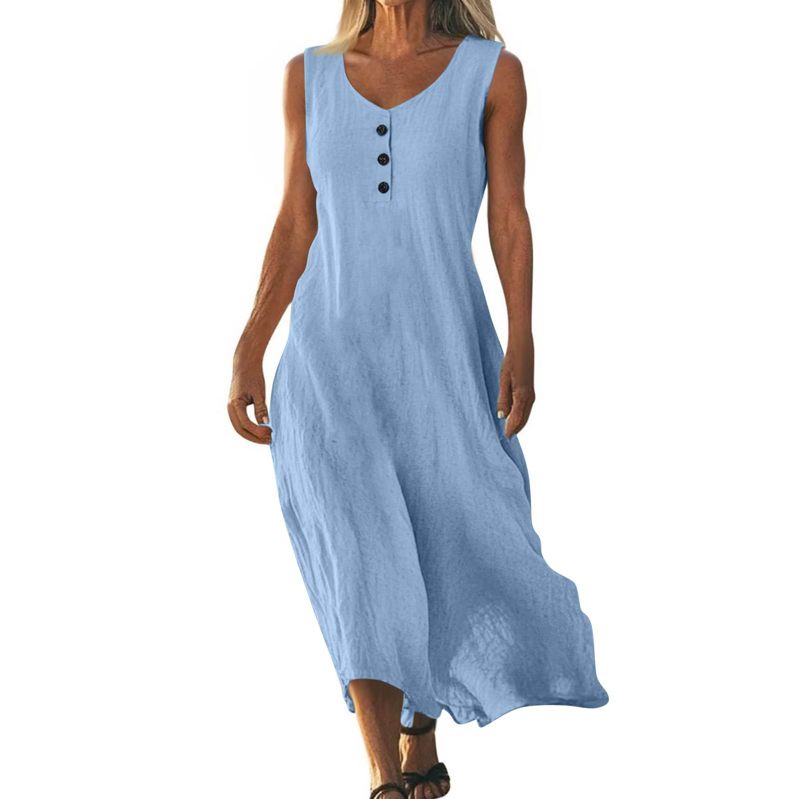 Solid-color Crewneck Sleeveless Asymmetrical Maxi Dress