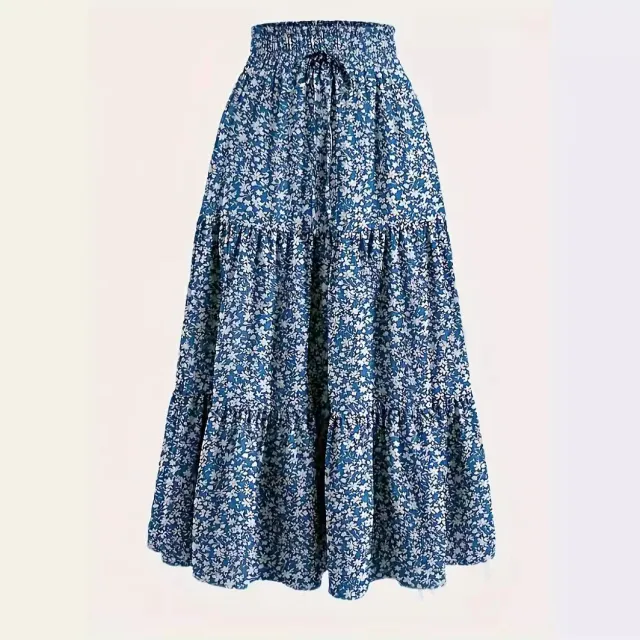 New Printed Skirt Elastic Waist Women Light Blue - Shop at LoveMi