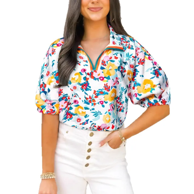 Women's Elegant Pullover Loose fitting V neck Top Peacock Blue - Shop at LoveMi