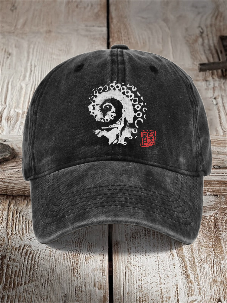 Washed Cotton Printed Hat Distressed Style Mens Vintage