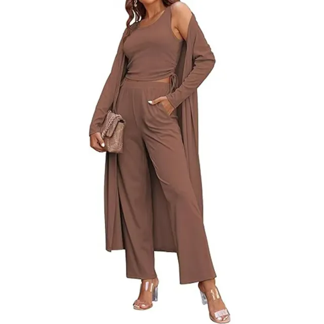 Women's 3 piece Casual Cardigan Vest Long sleeve Suit Rouge Color - Shop at LoveMi