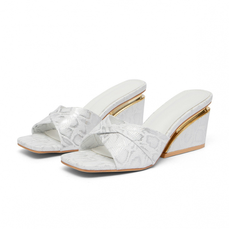 Wedge-Heeled Square-Toe Sandals