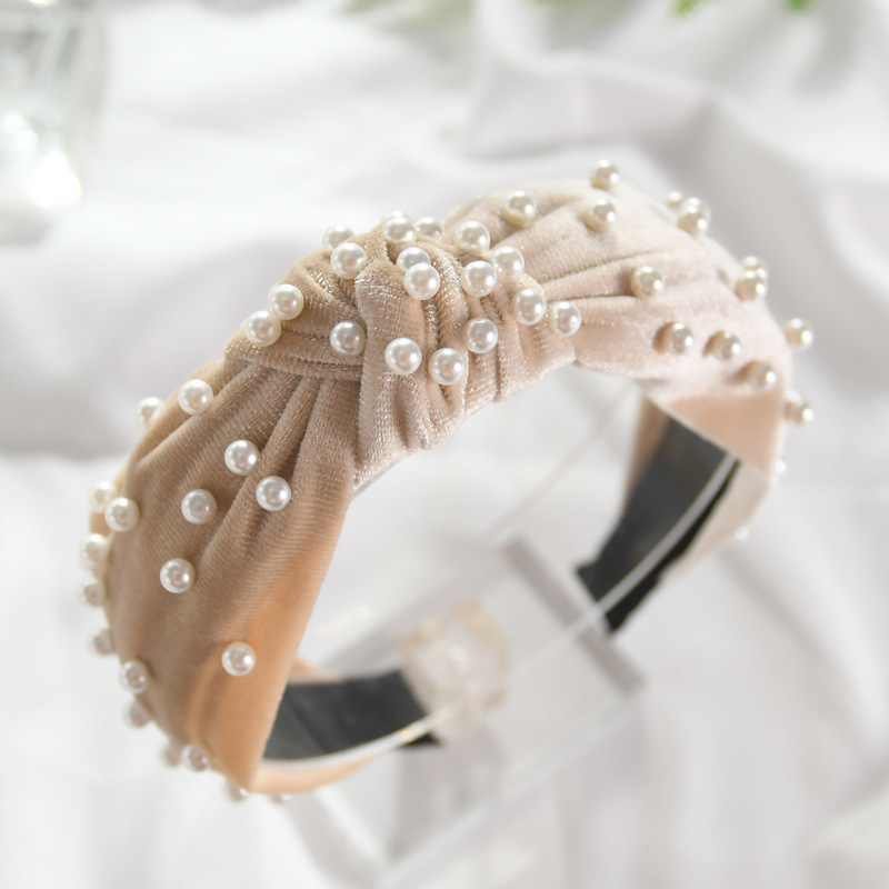 Nail Pearl Velvet Knot Hair Hoop Beige - Shop at LoveMi