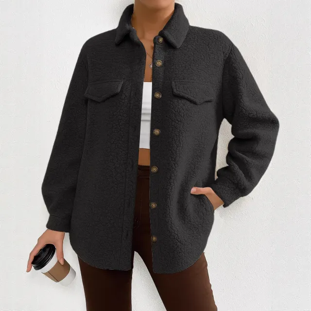 Women's Long Sleeve Lapel Fleece Coat Overcoat Black - Shop at LoveMi