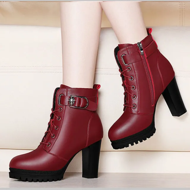 Fashion Women's Tide Ankle Boots Thick High Heels Wine - Shop at LoveMi