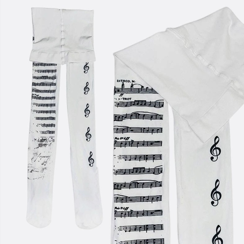 Sweet And Cool Tights With A Female Music Symbol Print