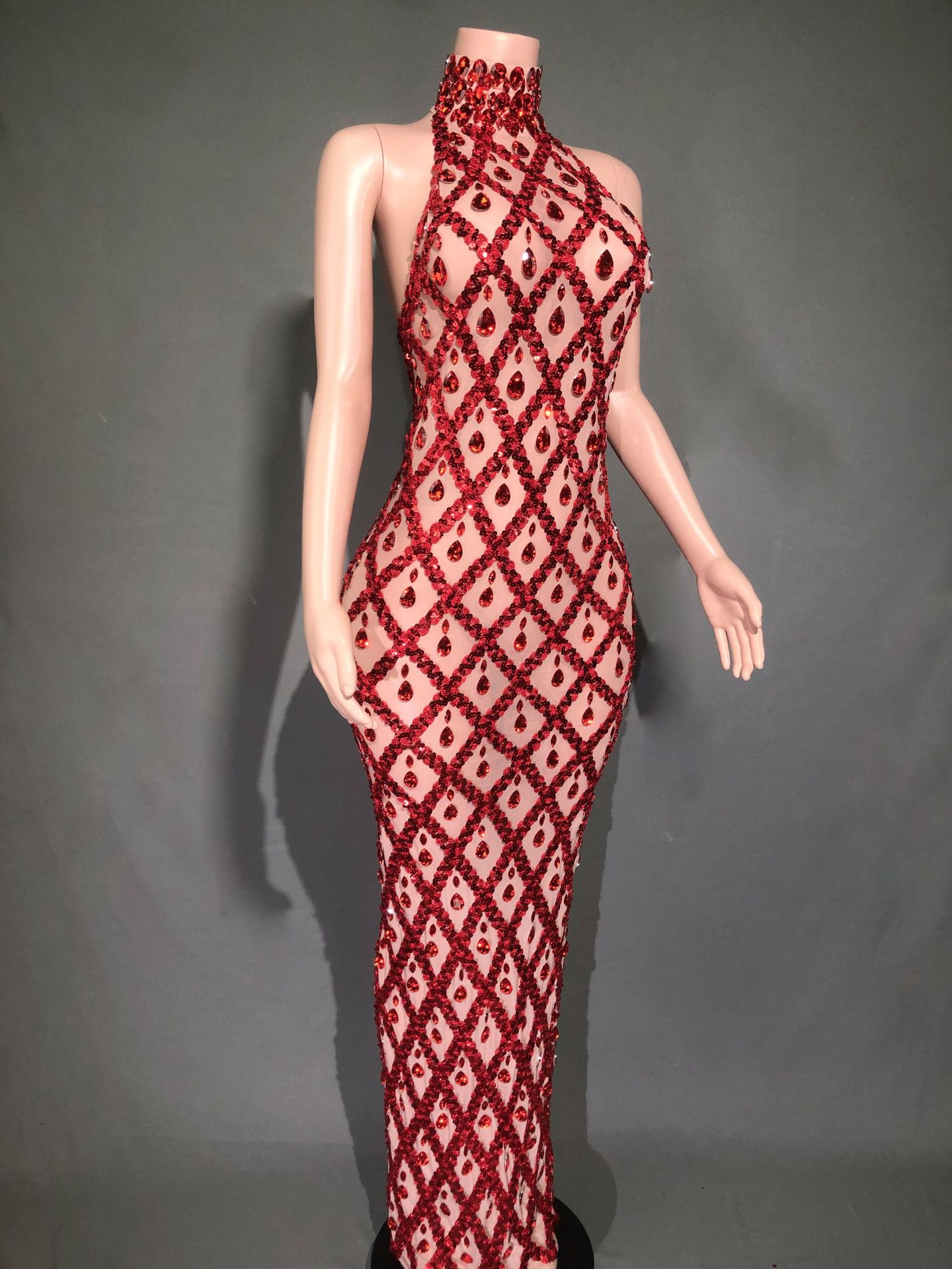 Plus Size Women's Evening Party Shiny Rhinestone Dress