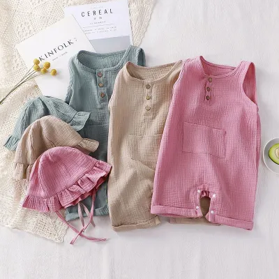Baby Vest Short Sleeve Rompers New Cotton Double-layer Gauze
