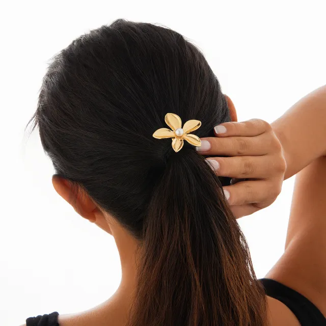 Five petal Flower Alloy Hair Accessories Stylish Glossy 01 Gold 0570 - Shop at LoveMi