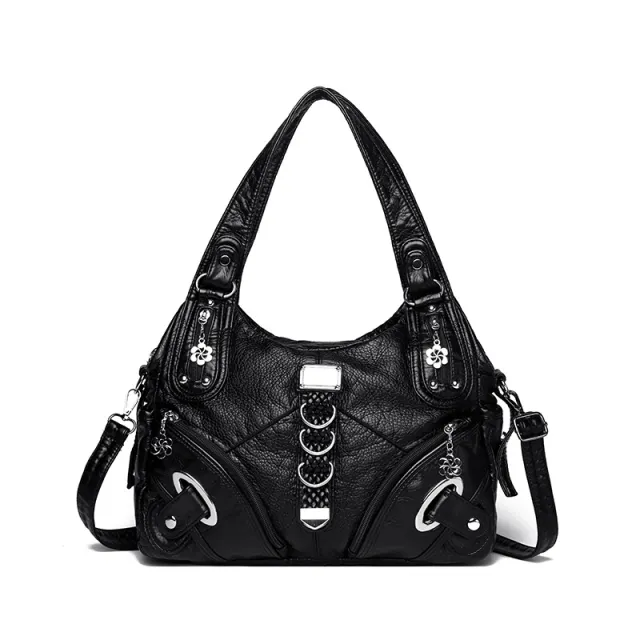 Women's Large Capacity Washed Leather Handbag Black - Shop at LoveMi